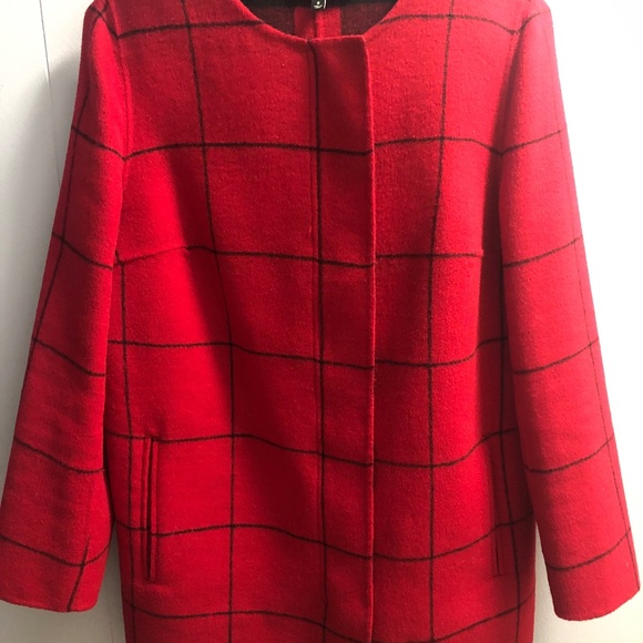 Talbots Red Black Windowpane Plaid Wool Blend Blazer size 8 - Picture 1 of 5